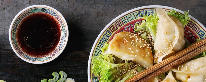 Dumplings With Sweet Dipping Sauce At Dim Sum