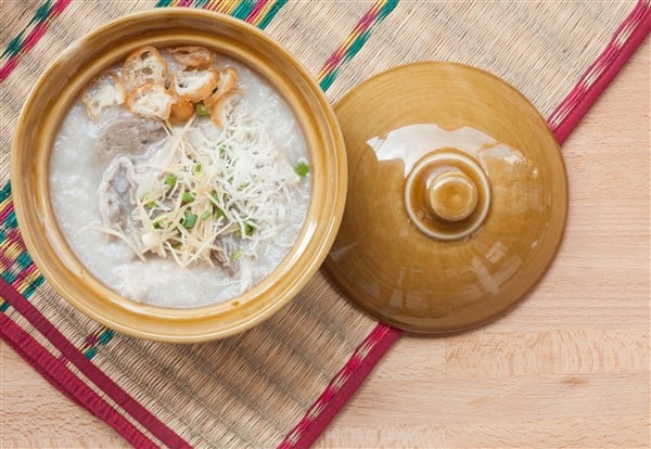 Cantonese Congee with Advanced Congee Base Served in Mini Clay Pot