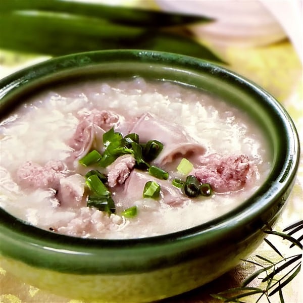 Chinese Congee With Pork Intestines In Bowl