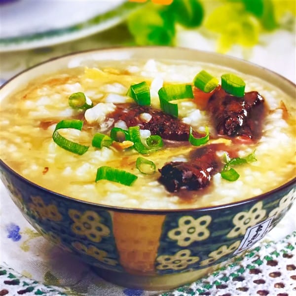 Delicious Cured Duck Congee With Dried Cabbage At Breakfast