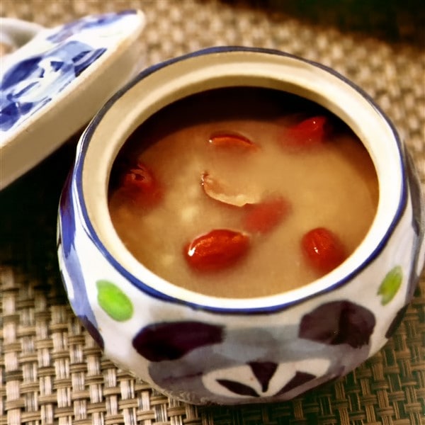 Chinese Mondo Grass Congee Served Fresh For Dinner