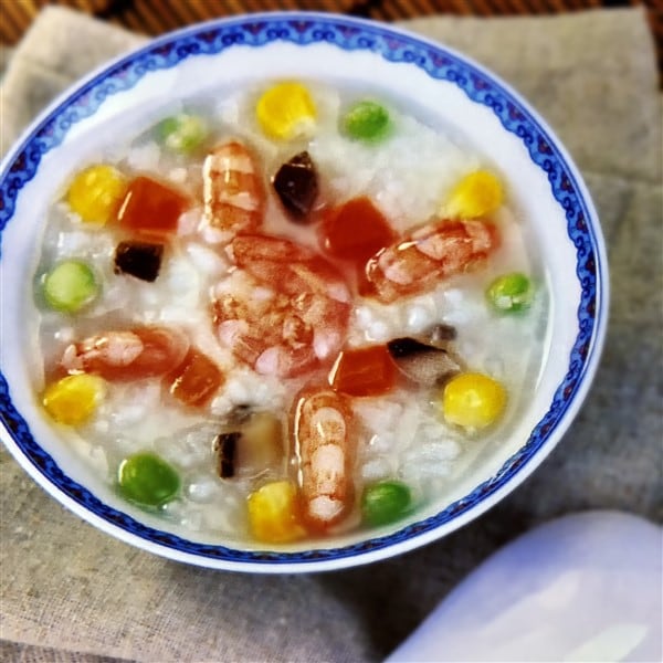 Best Multi-Colored Shrimp Congee At Chinese Breakfast