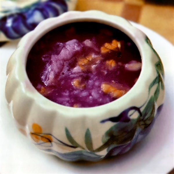 Delicious Chinese Purple Yam Congee With Walnuts And White Fungus