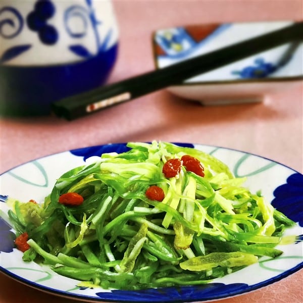 Congee Paired With Chinese Zucchini Salad With Snow Peas