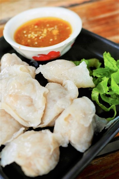 Chinese Fish Dumplings Served with Sesame Sauce