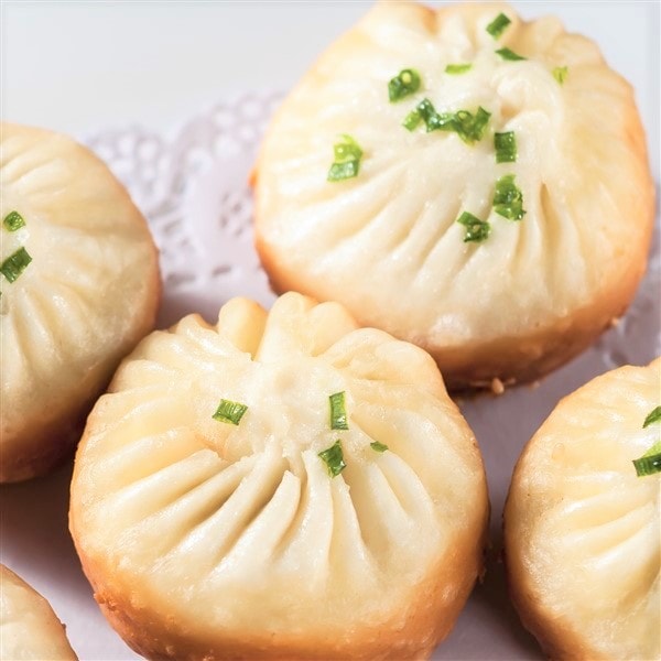 Chinese Sheng Jian Bao (Pan-Fried Pork Buns) At Dim Sum 